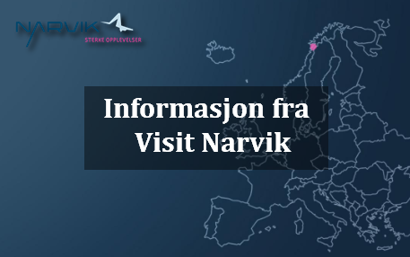 Illustrasjonskart over Europa hvor Narvik er synlig. Med tekst: Informasjon fra Visit Narvik